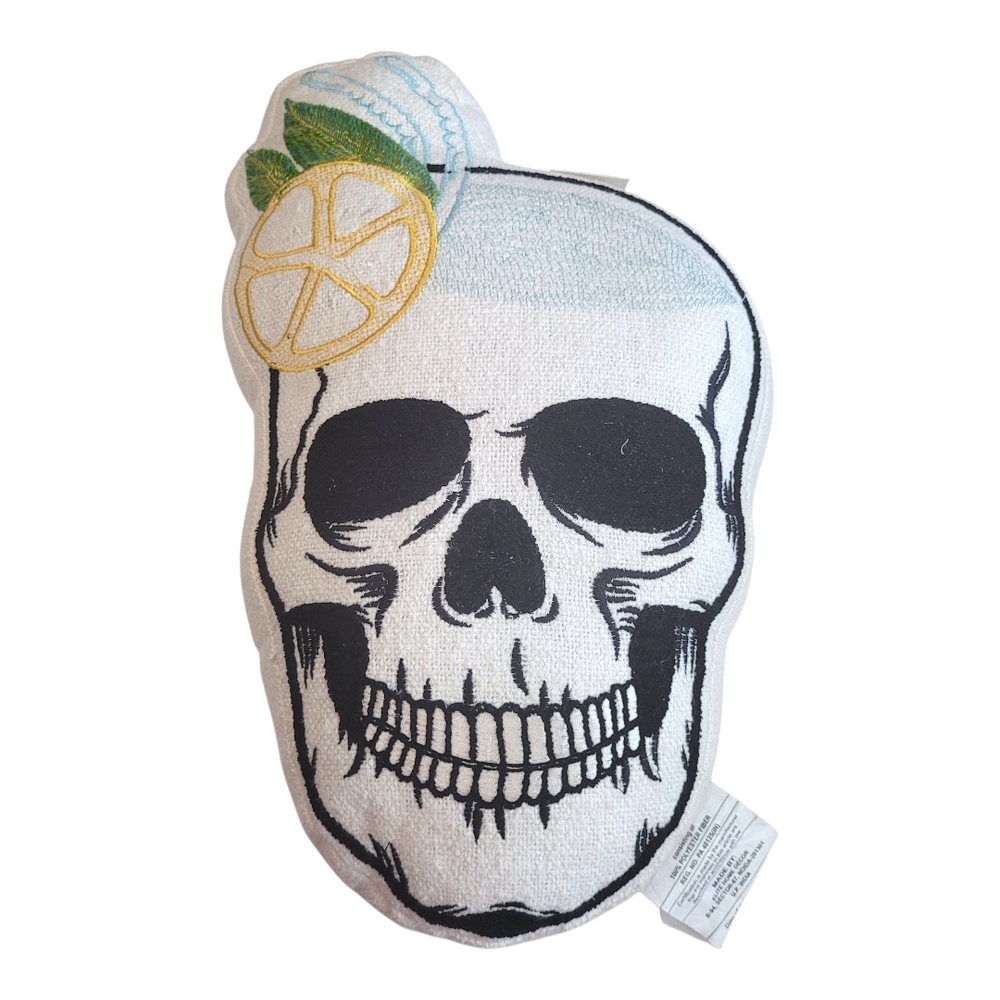 NEW Skull Margarita Pillow 19 Inch Summerween Gothic Home Decor Halloween Accent